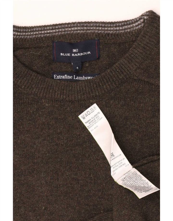 Marks & Spencer Męski sweter z okrągłym dekoltem, mały, zielony, nakrapiany owcza wełna