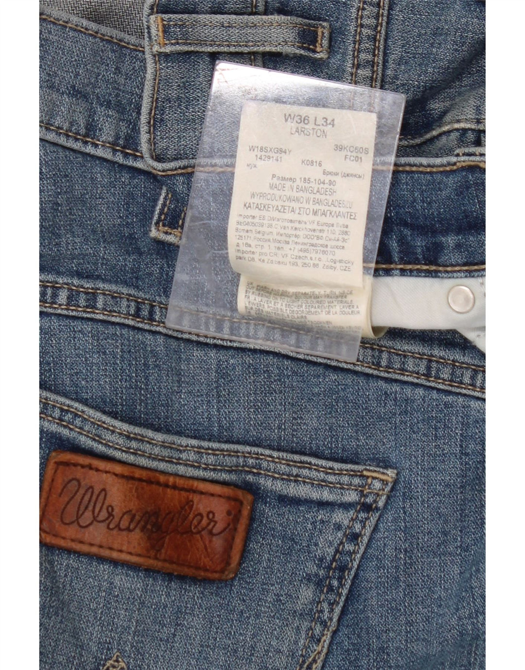 WRANGLER Mens Larston Slim Jeans W36 L30 Blue Cotton