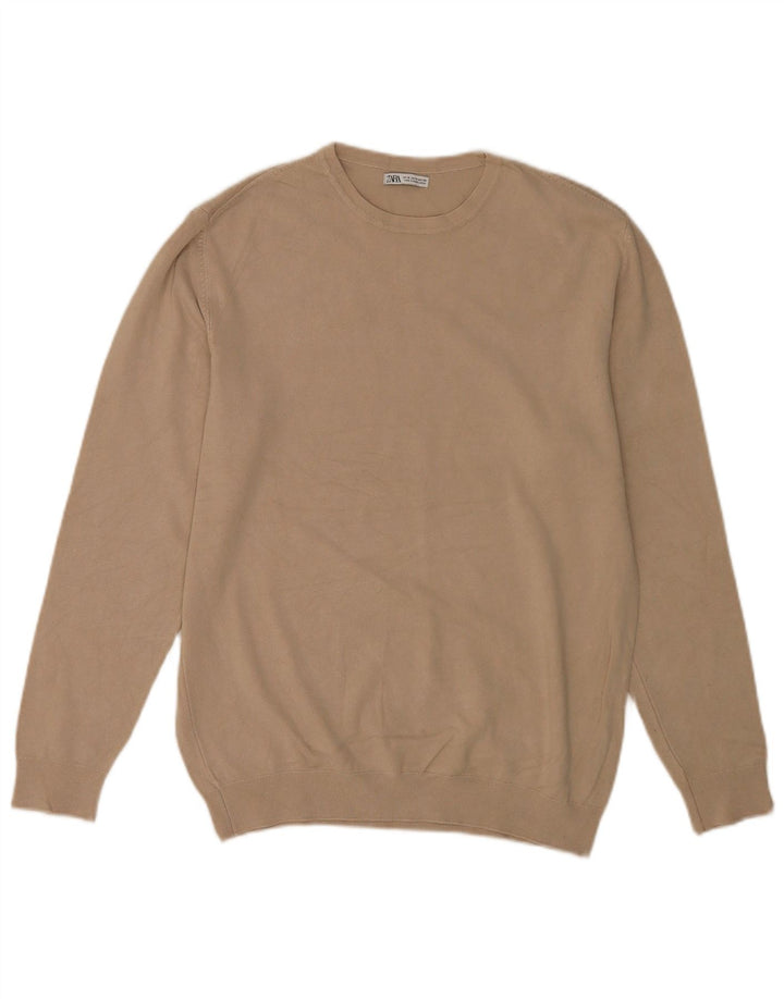 Męski sweter Zara z okrągłym dekoltem, średni beż