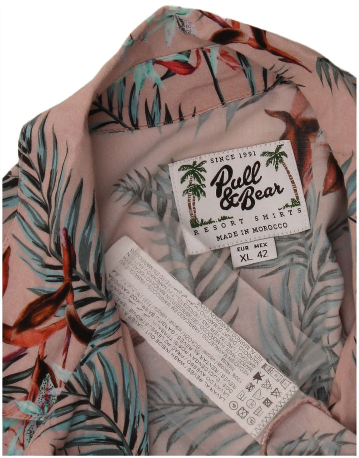 PULL & BEAR Męska koszula z krótkim rękawem XL, różowa, wiskozowa, hawajska