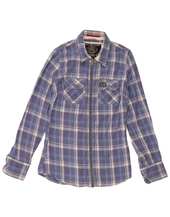 SUPERDRY Damska koszula flanelowa UK 6 XS, bawełniana niebieska kratka