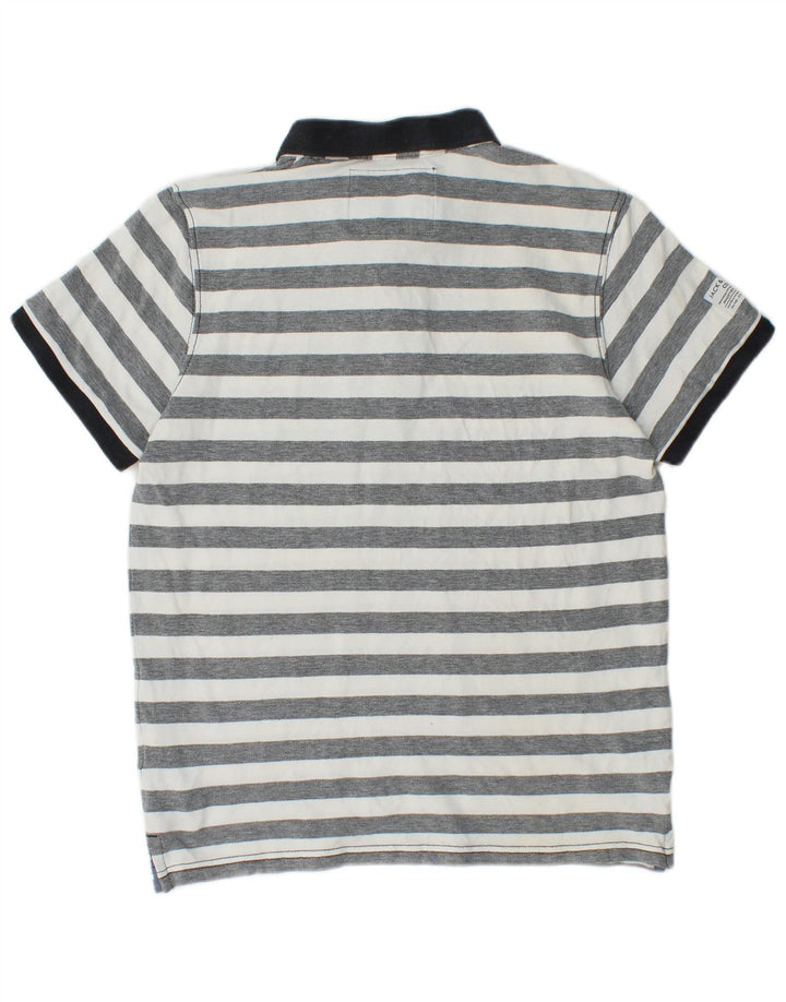 JACK & JONES Boys Polo Shirt 13-14 Years Medium  Grey Striped Cotton