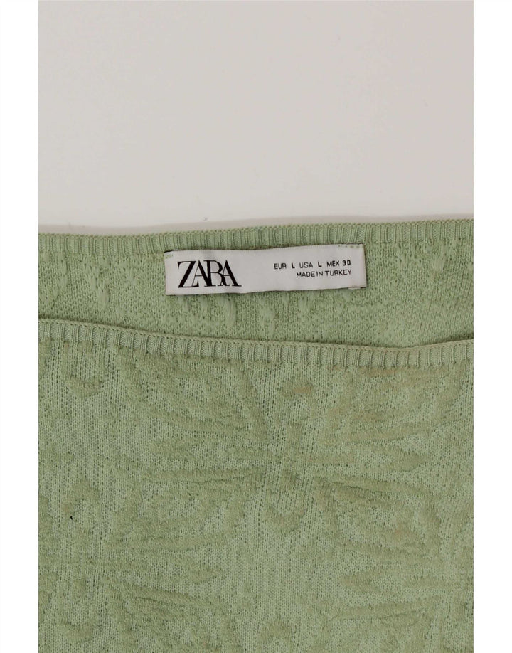 Damski top Zara z odkrytymi ramionami, UK 14, duży, zielony, w kwiaty, poliester