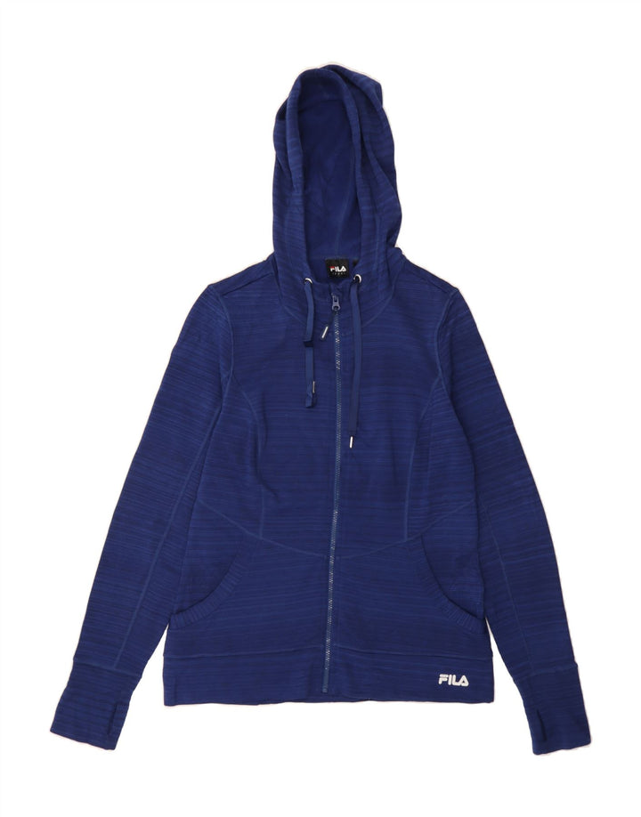 FILA Womens Zip Hoodie Sweater UK 10 Small Navy Blue Striped Polyester Vintage Fila and Second-Hand Fila from Messina Hembry 