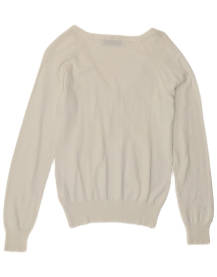 ZARA Womens V-Neck Jumper Sweater UK 12 Medium White Cotton