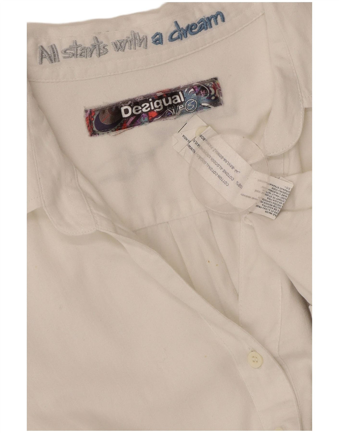 Damska koszula graficzna DESIGUAL UK 10 Mała, biała, bawełniana w kwiaty