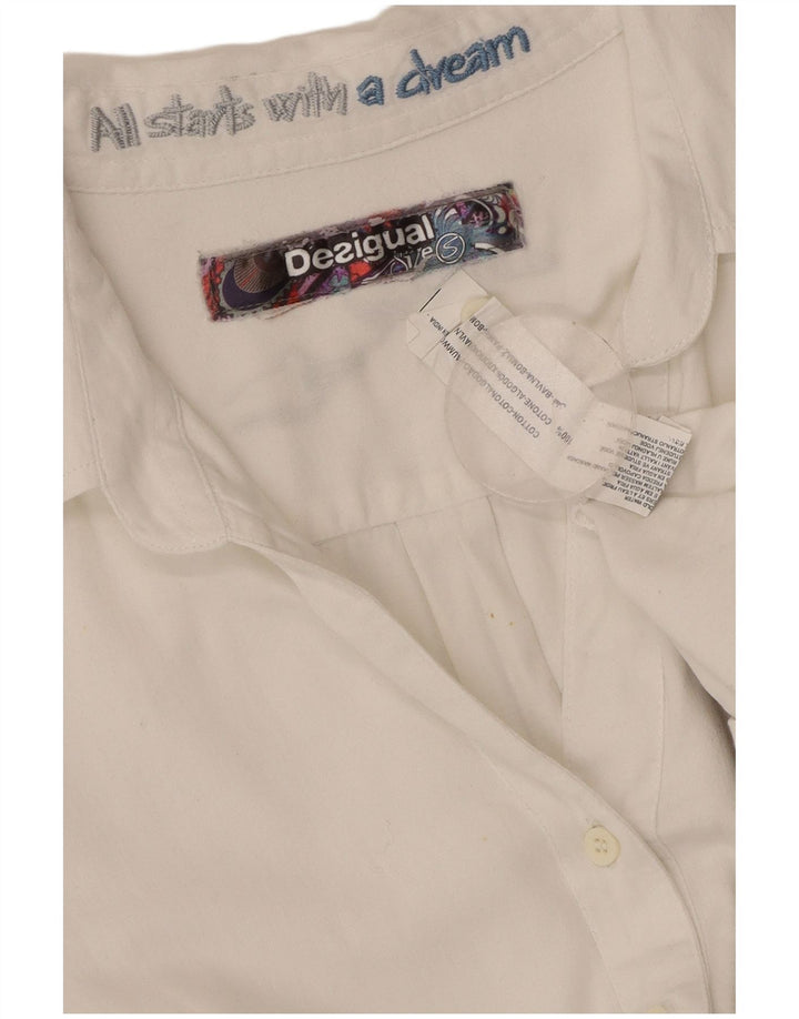 Damska koszula graficzna DESIGUAL UK 10 Mała, biała, bawełniana w kwiaty