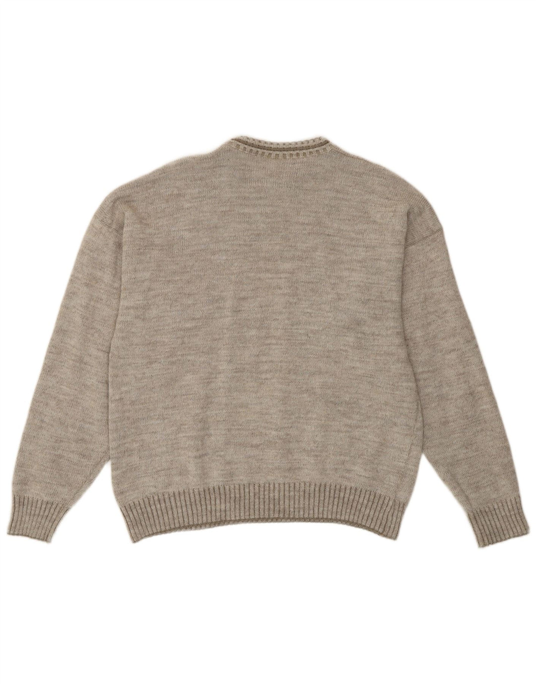 Vintage męski sweter z okrągłym dekoltem, średnio szary, geometryczny retro