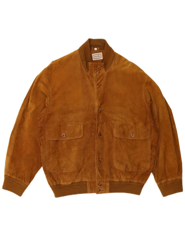 Vintage męska zamszowa kurtka bomber UK 42 XL brązowa skóra