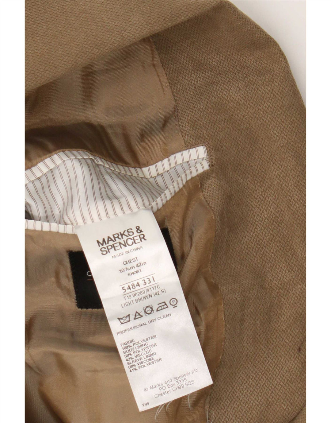 Marks & Spencer Męska marynarka zapinana na 2 guziki UK 42, duża, beżowa, poliester