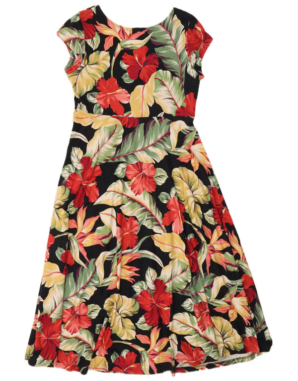 Chaps Womens Petite A-Line Dress UK 18 XL Black Floral Cotton