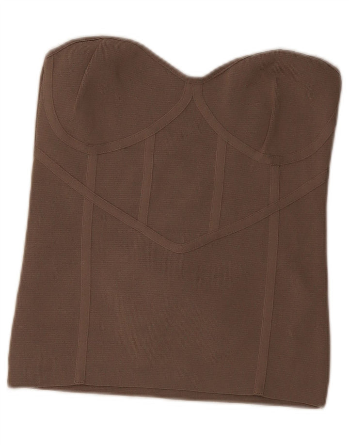 Damski top bez ramiączek Zara UK 14, duży, brązowy nylon