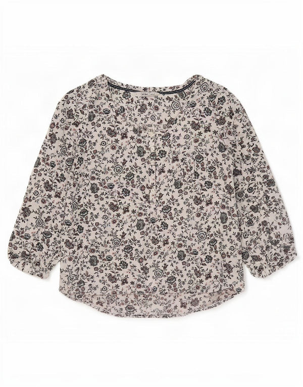 Damska bluzka z rękawem 3/4 Fat Face Top UK 10, mała, biała, w kwiaty, bawełniana
