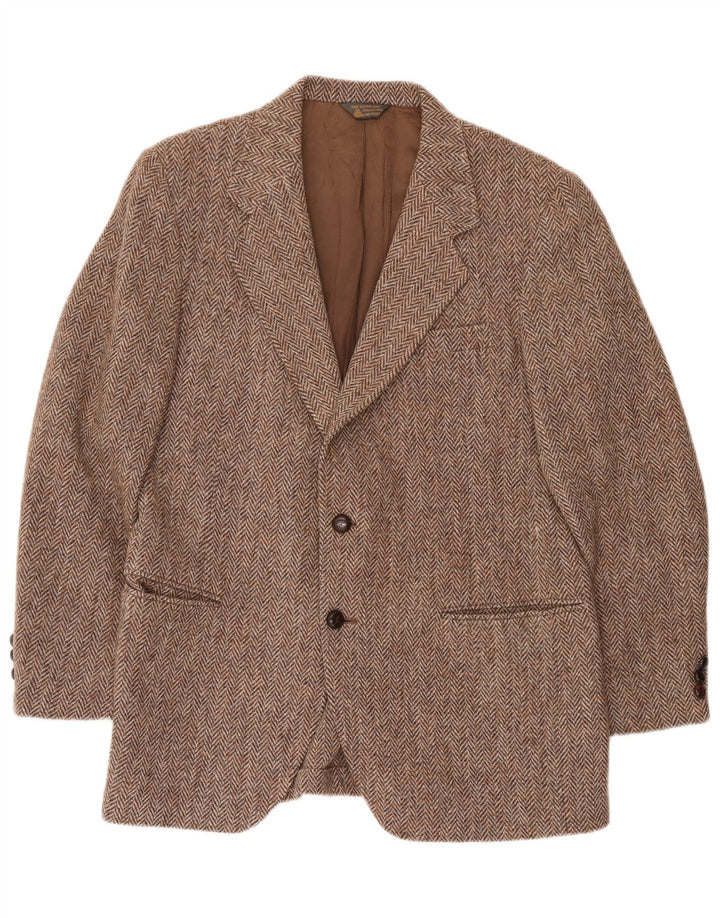 Męska marynarka Harris Tweed o regularnym kroju UK 42, duża brązowa w jodełkę