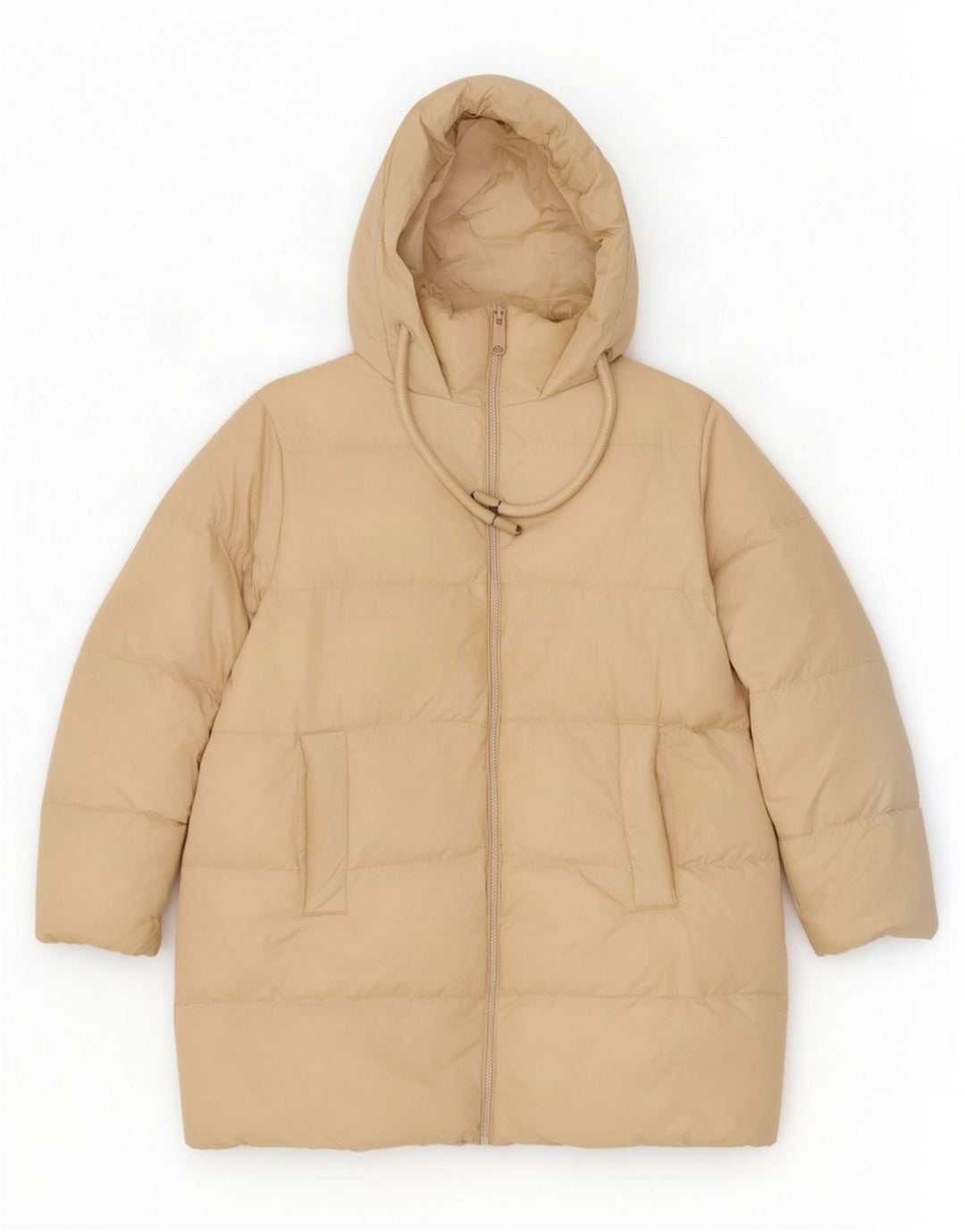 Damski płaszcz z kapturem, oversize, wyściełany Zara UK 6 XS, beżowy poliester