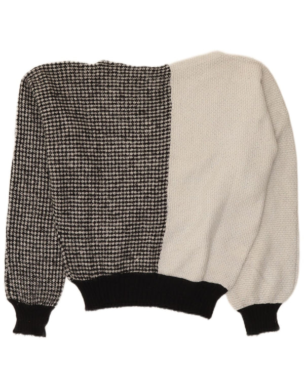 Sweter damski w stylu vintage z dekoltem w łódkę UK 14, średni biały, blok kolorów