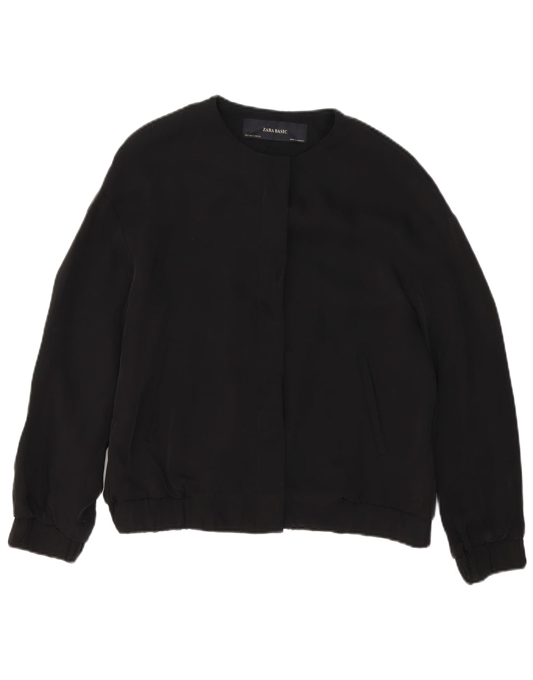 Damska kurtka bomberka oversize Zara UK 10, mała, czarna, z poliestru