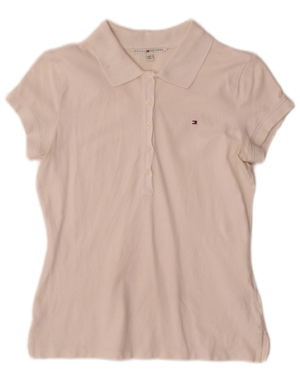 Tommy Hilfiger Womens Polo Shirt UK 10 Small White Cotton
