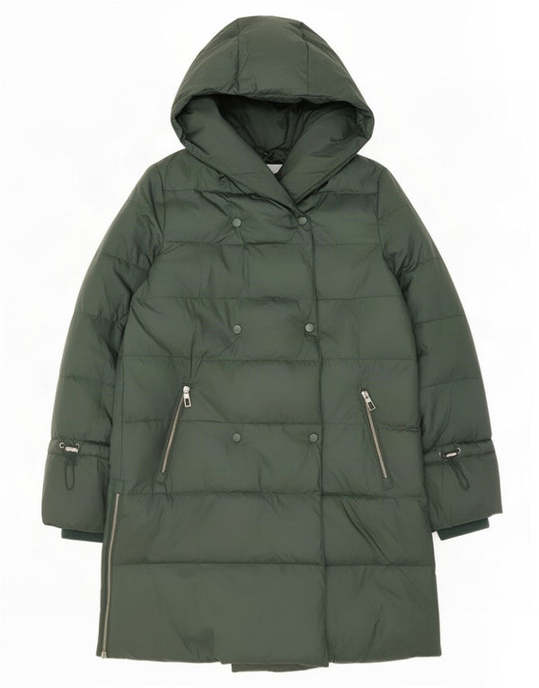 Damski płaszcz z kapturem, oversize, wyściełany Zara UK 10 Small, zielony poliamid
