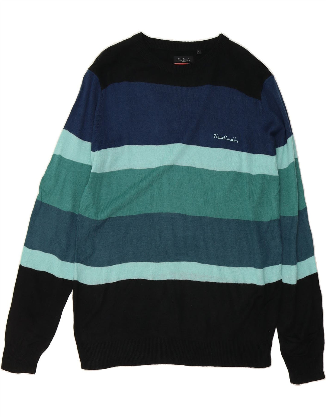 PIERRE CARDIN Mens Boat Neck Jumper Sweater Large Multicoloured Striped Vintage Pierre Cardin and Second-Hand Pierre Cardin from Messina Hembry 