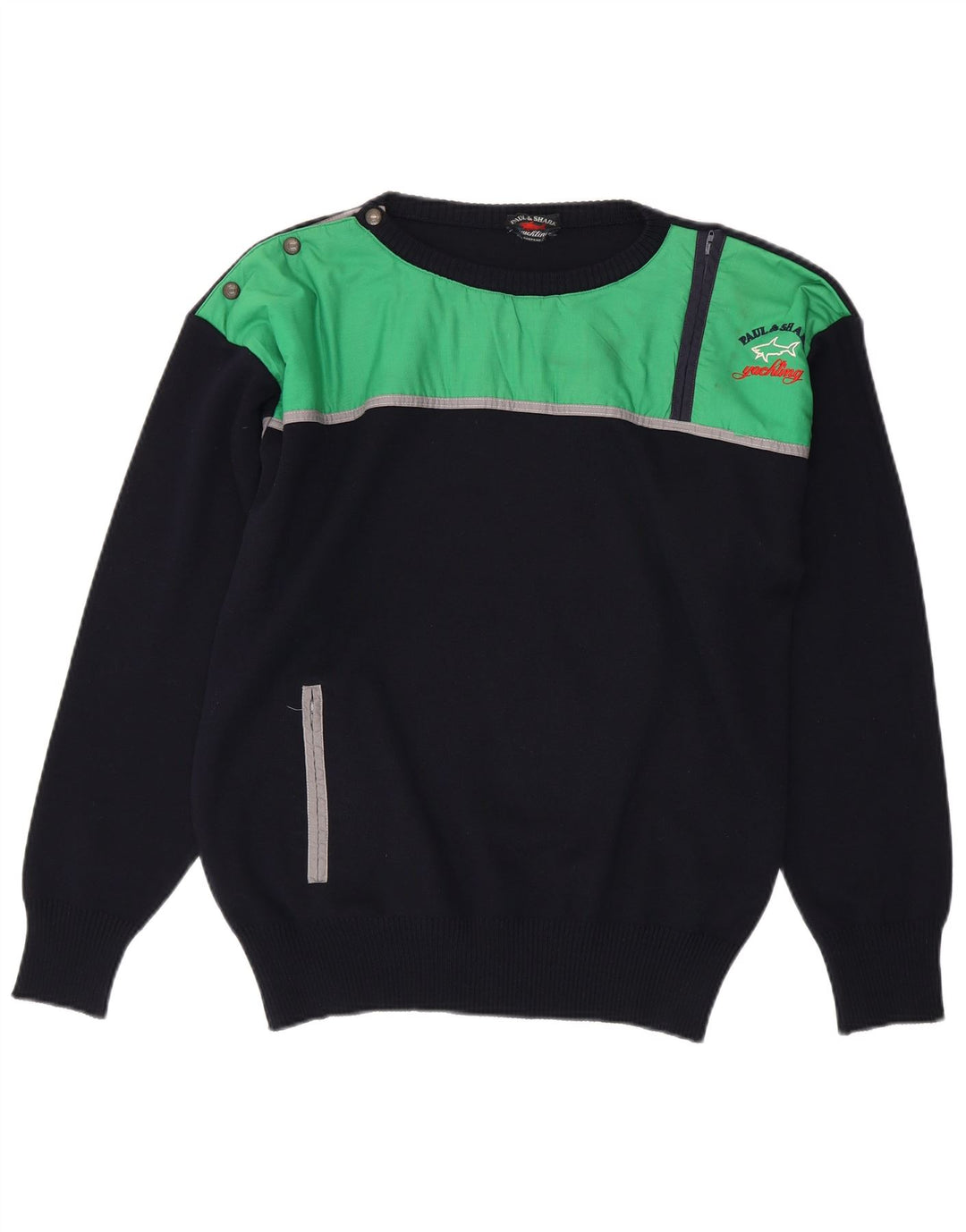 Męski sweter Paul & Shark z zamkiem błyskawicznym, średni granat, dziewicza wełna