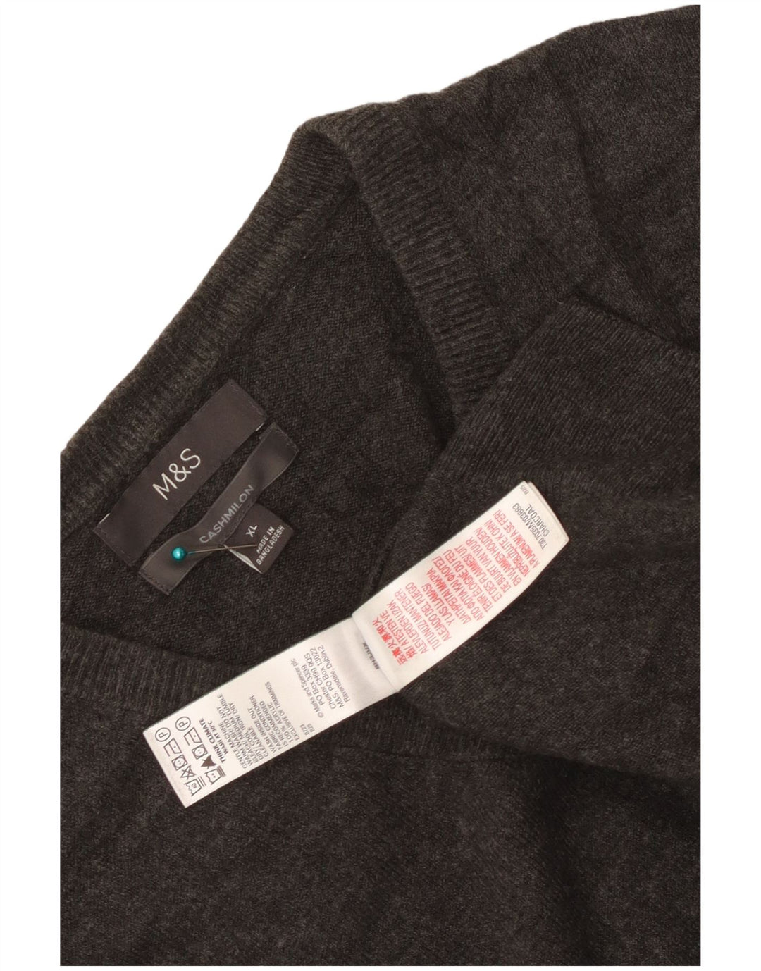 Marks & Spencer Męski sweter z dekoltem w kształcie litery V, XL, szary, akrylowy