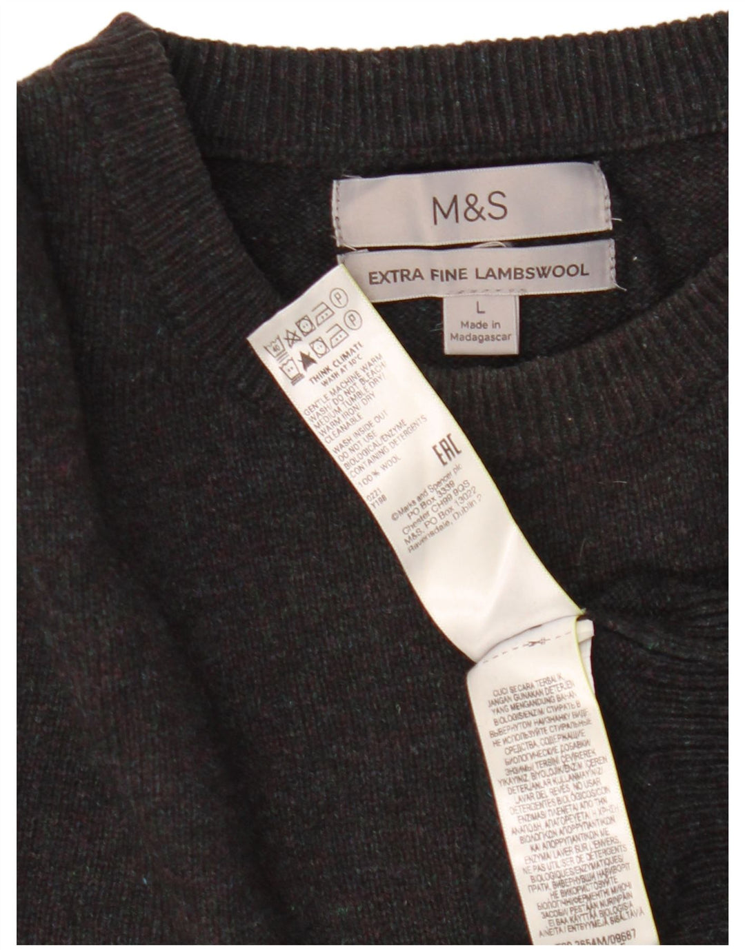 Marks & Spencer Męski sweter z okrągłym dekoltem, duży, czarny, wełniany