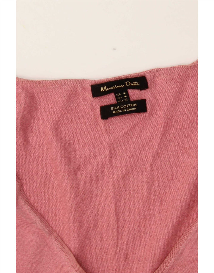 Sweter damski Massimo Dutti z dekoltem w kształcie litery V, UK 12, średni różowy jedwab