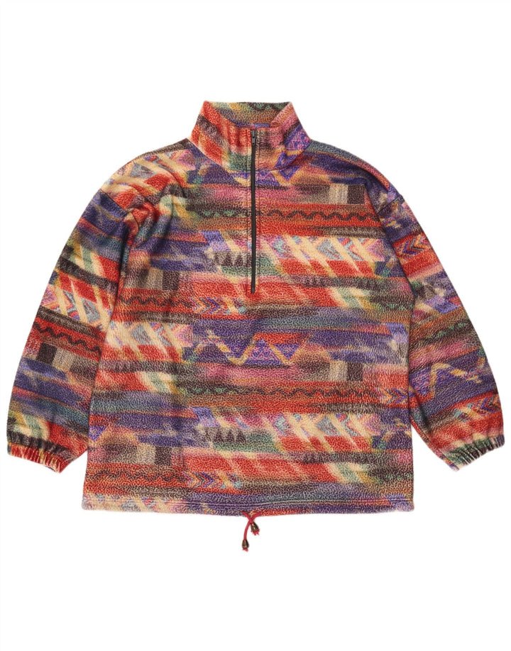 Damski sweter oversize VINTAGE z polaru UK 14, średni, wielokolorowy