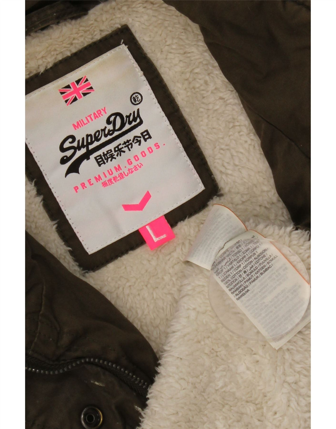 Damska kurtka wojskowa Superdry UK 16, duża, bawełniana khaki