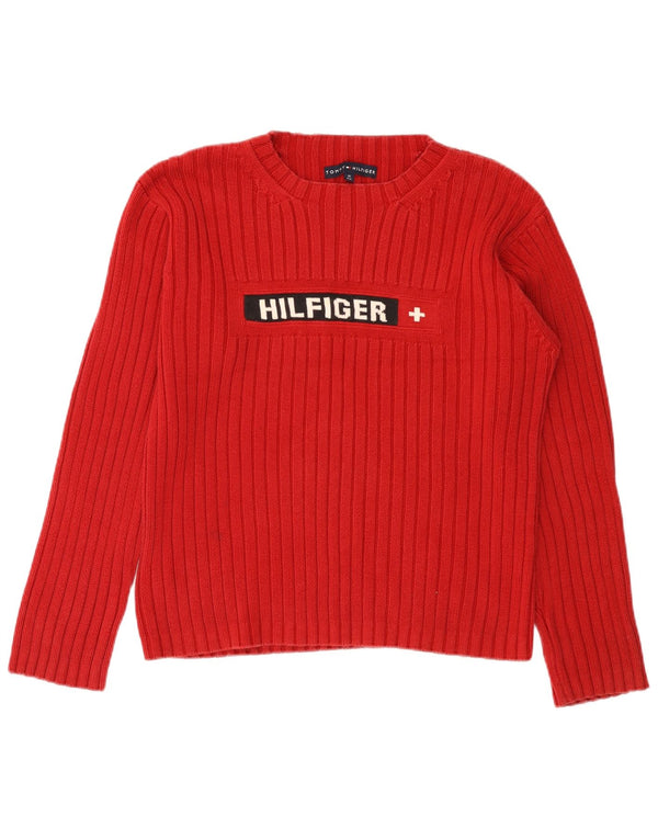 Damski sweter TOMMY HILFIGER z graficznym wycięciem pod szyją, UK 14, średni czerwony