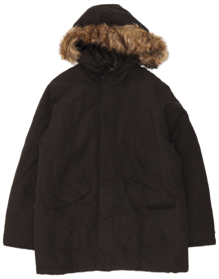 Męska kurtka parka z kapturem Jack & Jones UK 40, duża, czarna, poliester