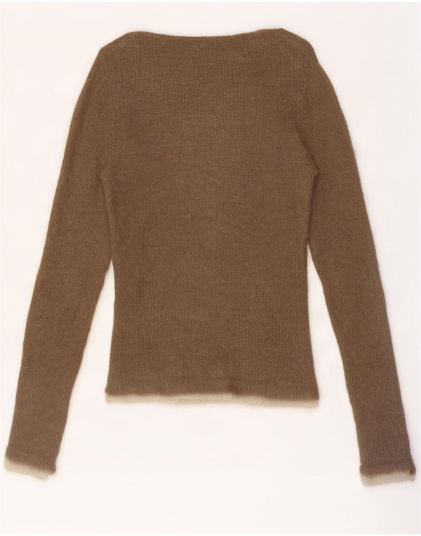 Sweter damski w stylu vintage z dekoltem w łódkę UK 8, mały brązowy