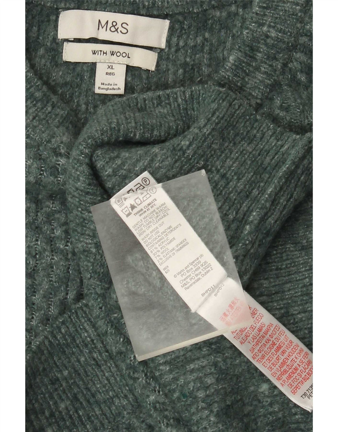 Marks & Spencer Męski sweter z okrągłym dekoltem XL, zielony akryl