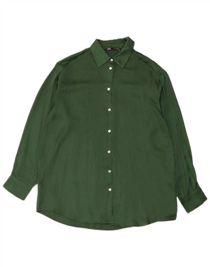 Damska koszula oversize Zara UK 10, mała, zielona, poliestrowa