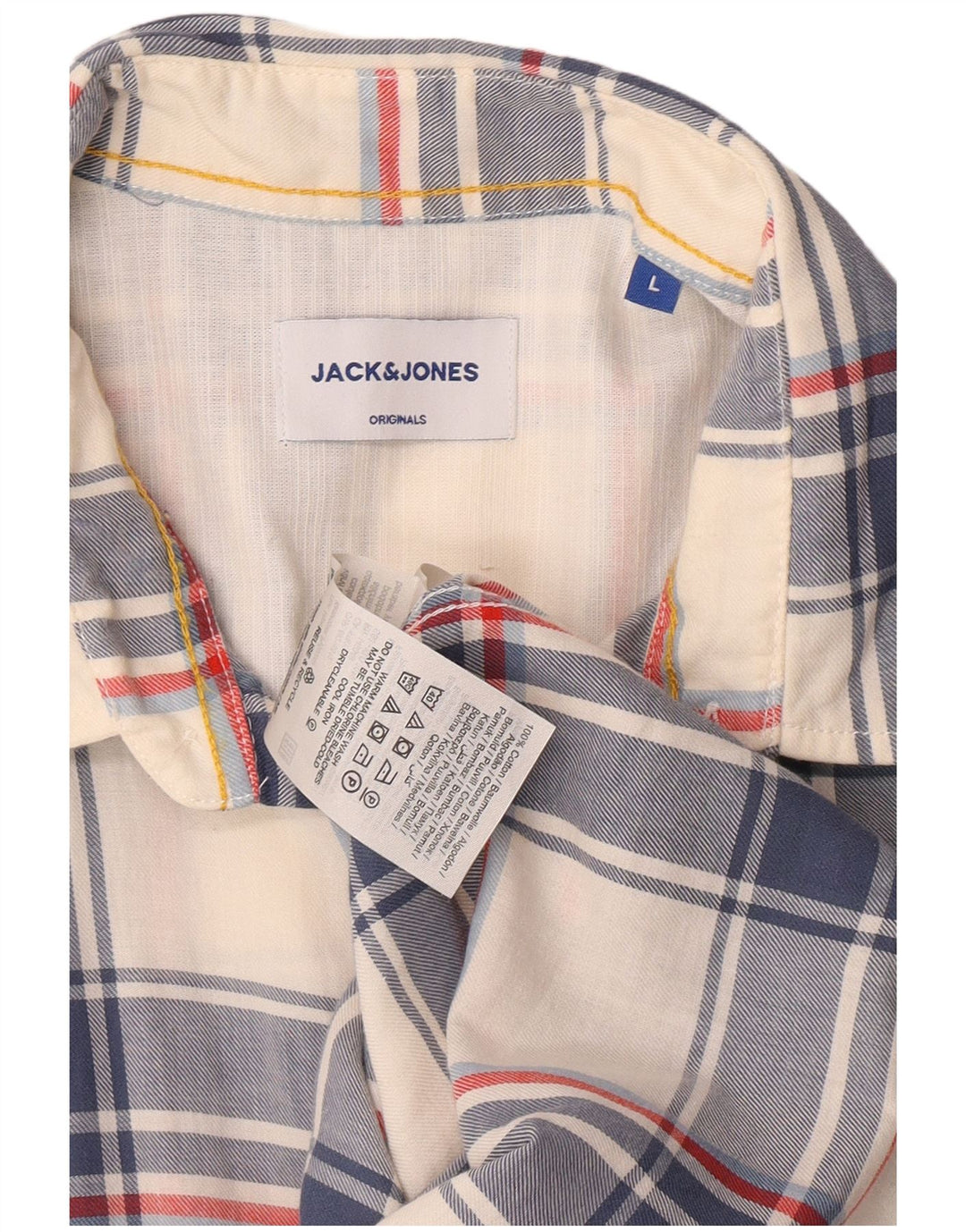 Męska koszula z krótkim rękawem Jack & Jones, duża, niebieska, bawełniana w kratę