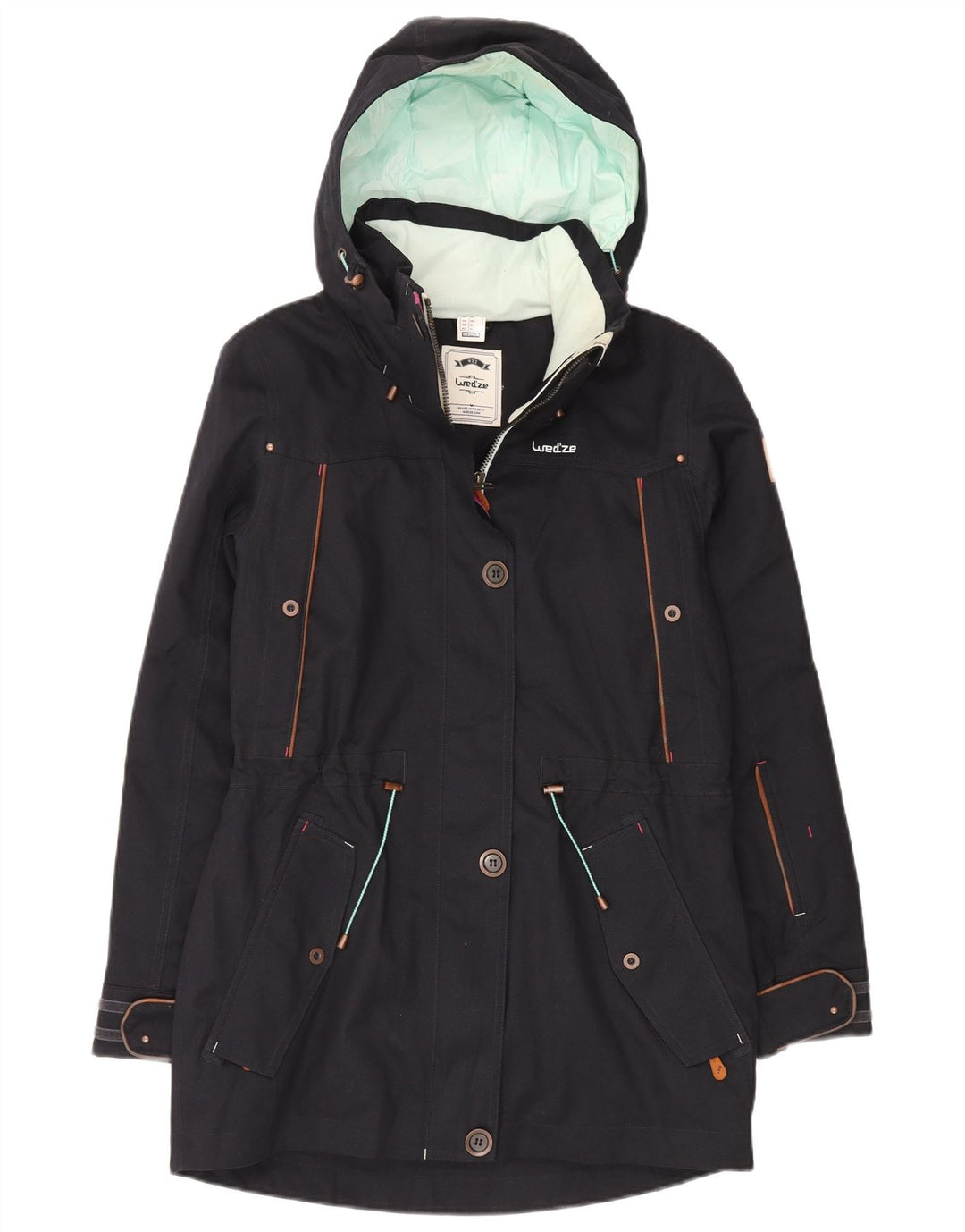 Damska kurtka typu parka DECATHLON Wedze z kapturem, EU 36, mała, granatowa, z poliestru