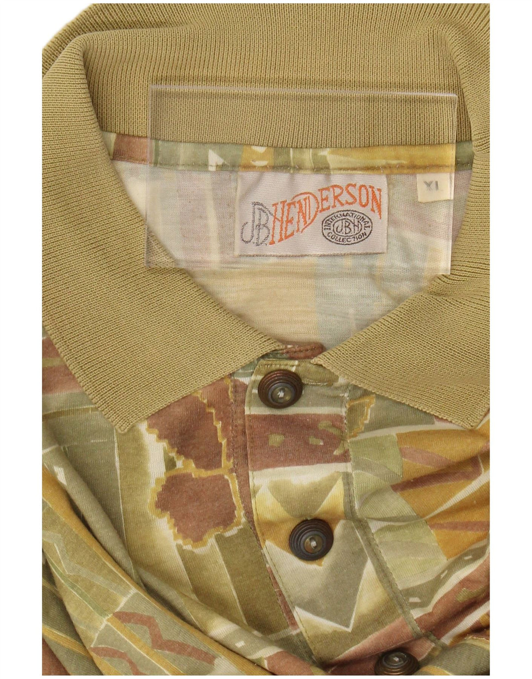 HENDERSON Mens Polo Shirt XL Khaki Patchwork Polyester