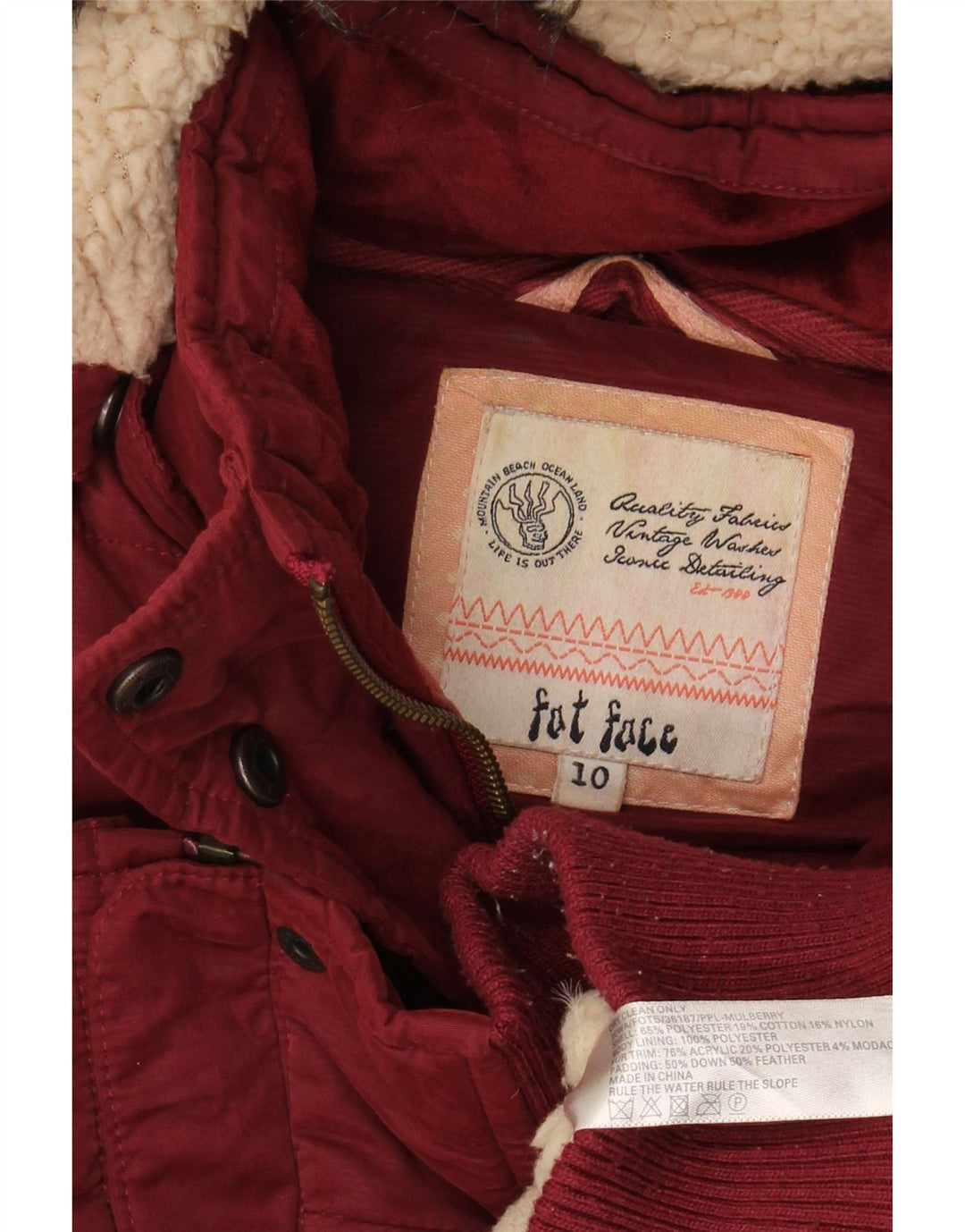 Damska wyściełana kamizelka oversize z kapturem FAT FACE UK 10, mała bordowa, poliester
