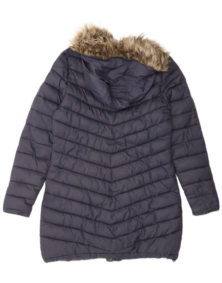 SUPERDRY Damski płaszcz z kapturem i ociepleniem UK 14, średni granatowy nylon