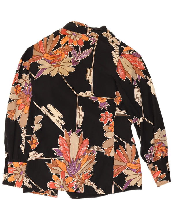 Pancaldi & B Damska bluzka koszulowa UK 10 Small Black Floral Retro