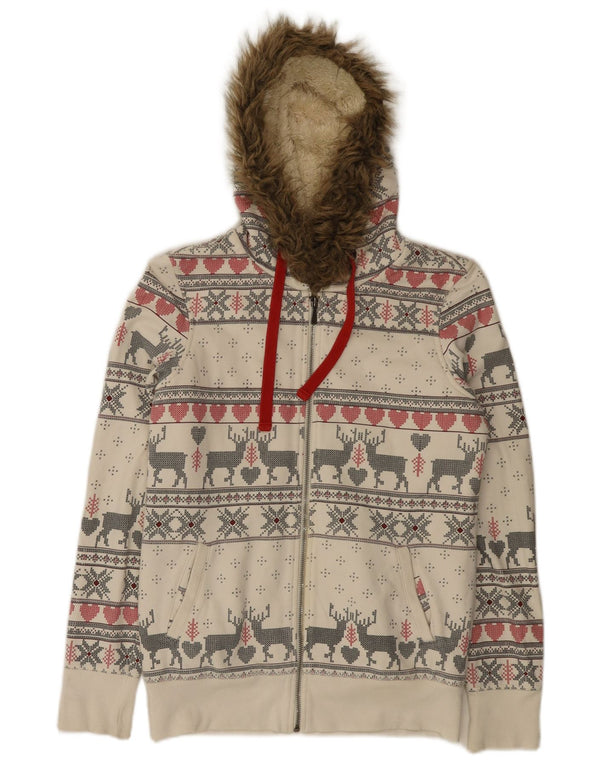 Marks & Spencer Damski sweter z kapturem i zamkiem UK 10 Small Off White Fair Isle