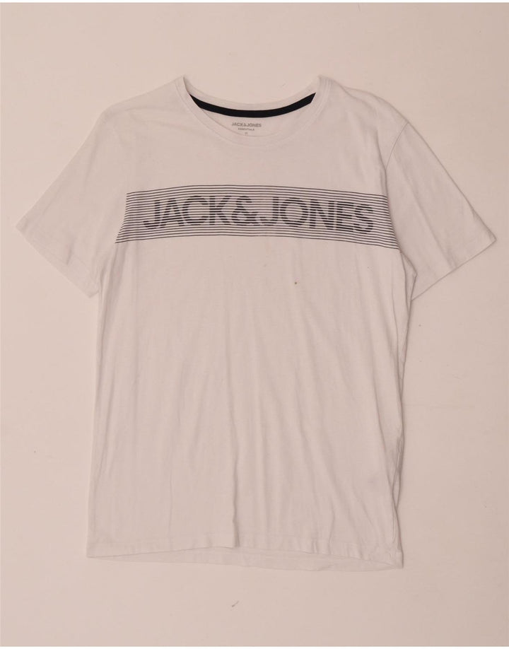 Męska koszulka z grafiką Jack & Jones, średnia, biała bawełna