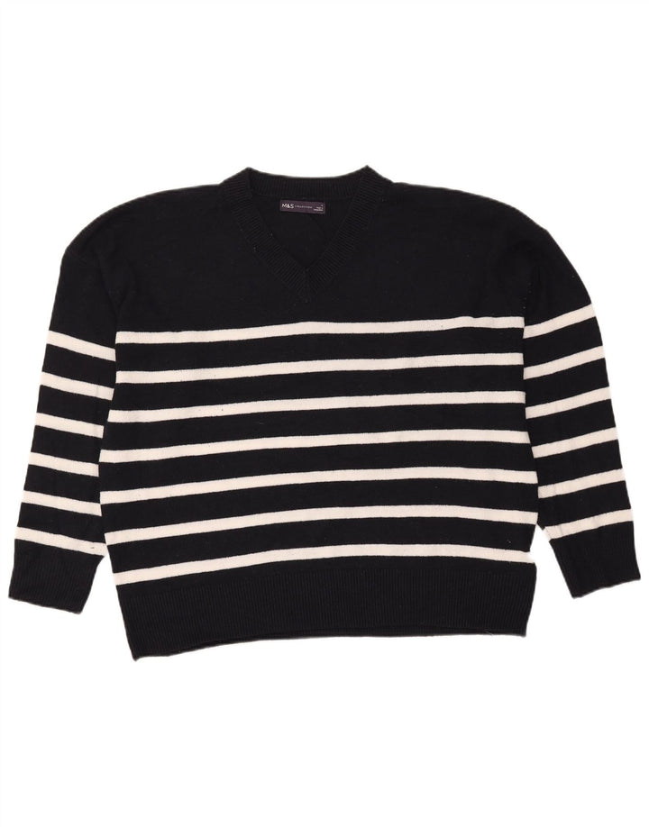 Marks & Spencer Damski sweter z dekoltem w kształcie litery V, UK 16, duże czarne paski