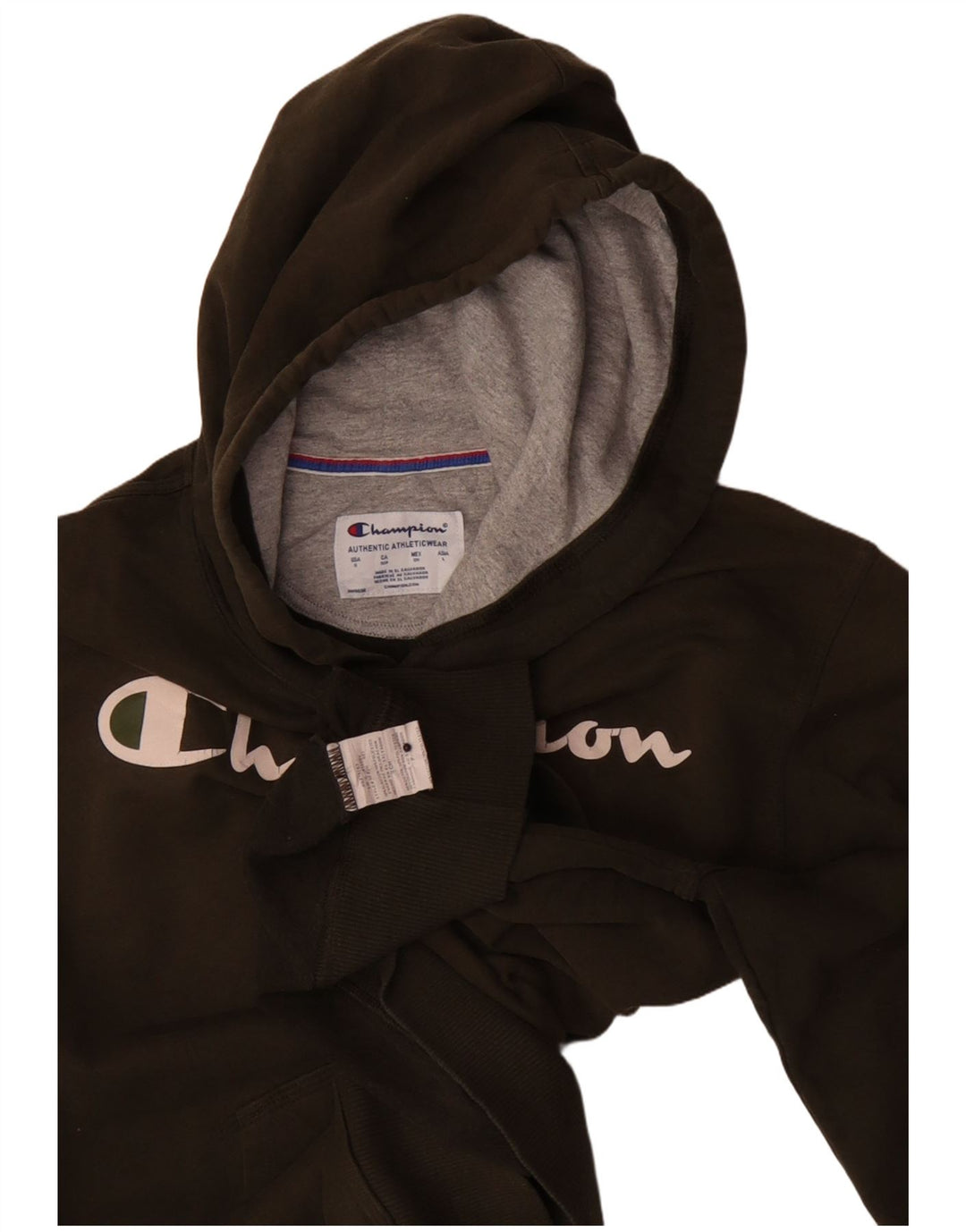 Męski sweter z kapturem i grafiką Champion, mały, bawełniany khaki