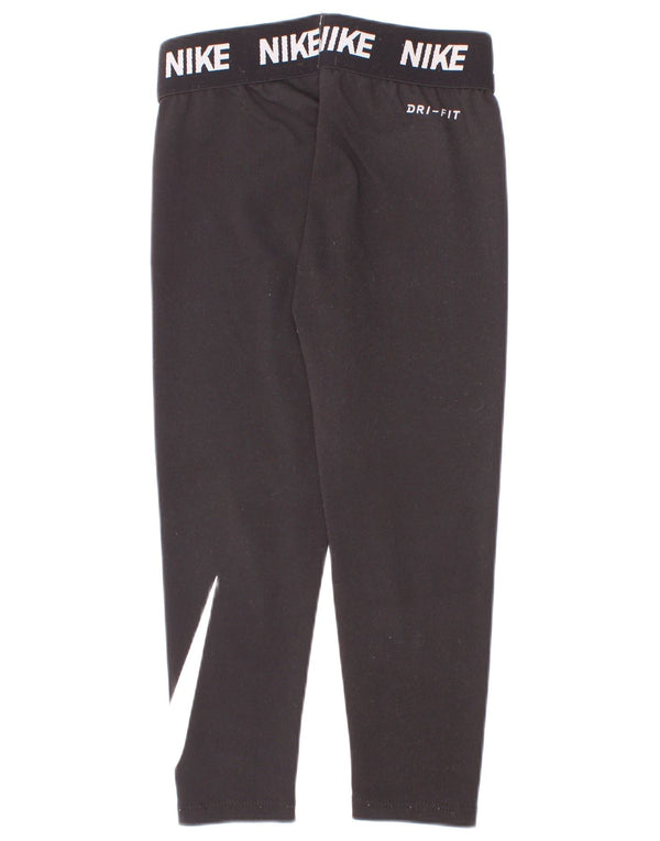 Nike Girls Dri Fit Graphic Leggings 4-5 Years Small Black Polyester