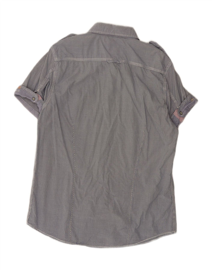 Męska koszula wojskowa SCOTCH & SODA z krótkim rękawem, duża, niebieska bawełniana kratka