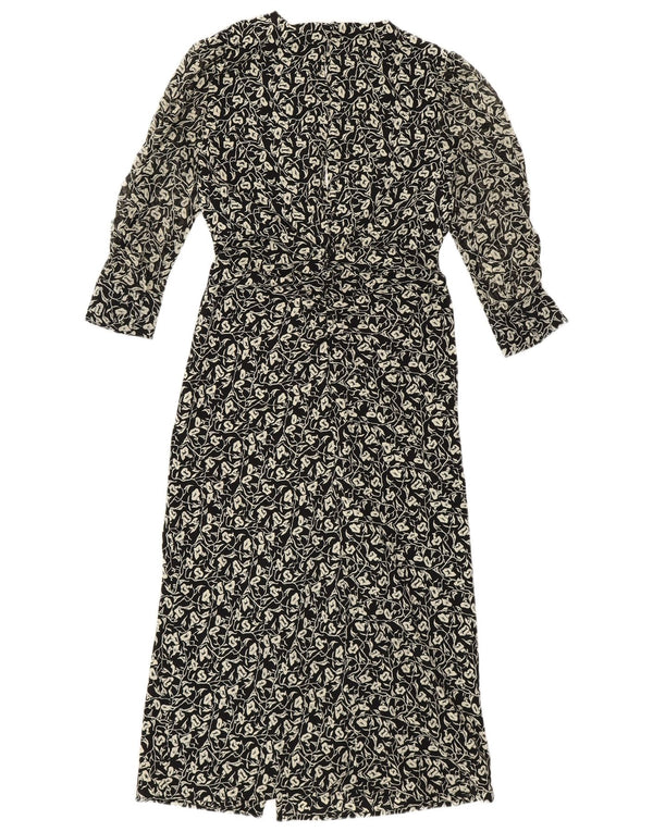 Topshop Damska drobna sukienka maxi z rękawem 3/4 UK 4 XS, czarna w kwiaty, poliester