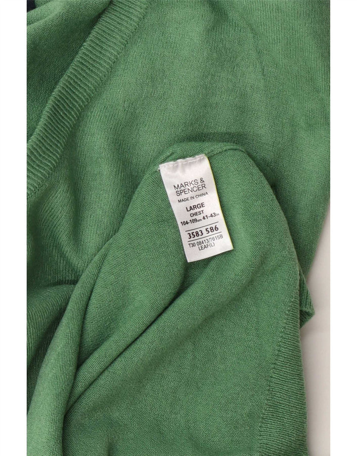 Marks & Spencer Męski sweter z dekoltem w kształcie litery V, duży, zielony, akrylowy