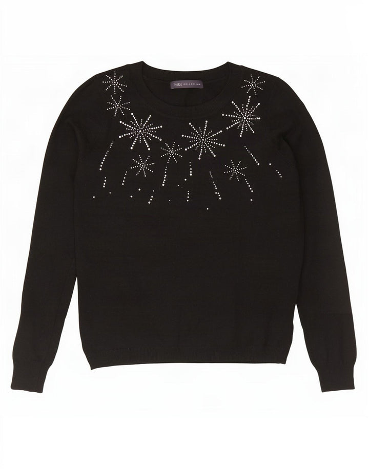 Damski sweter Marks & Spencer z graficznym dekoltem w łódkę, UK 12, średni czarny